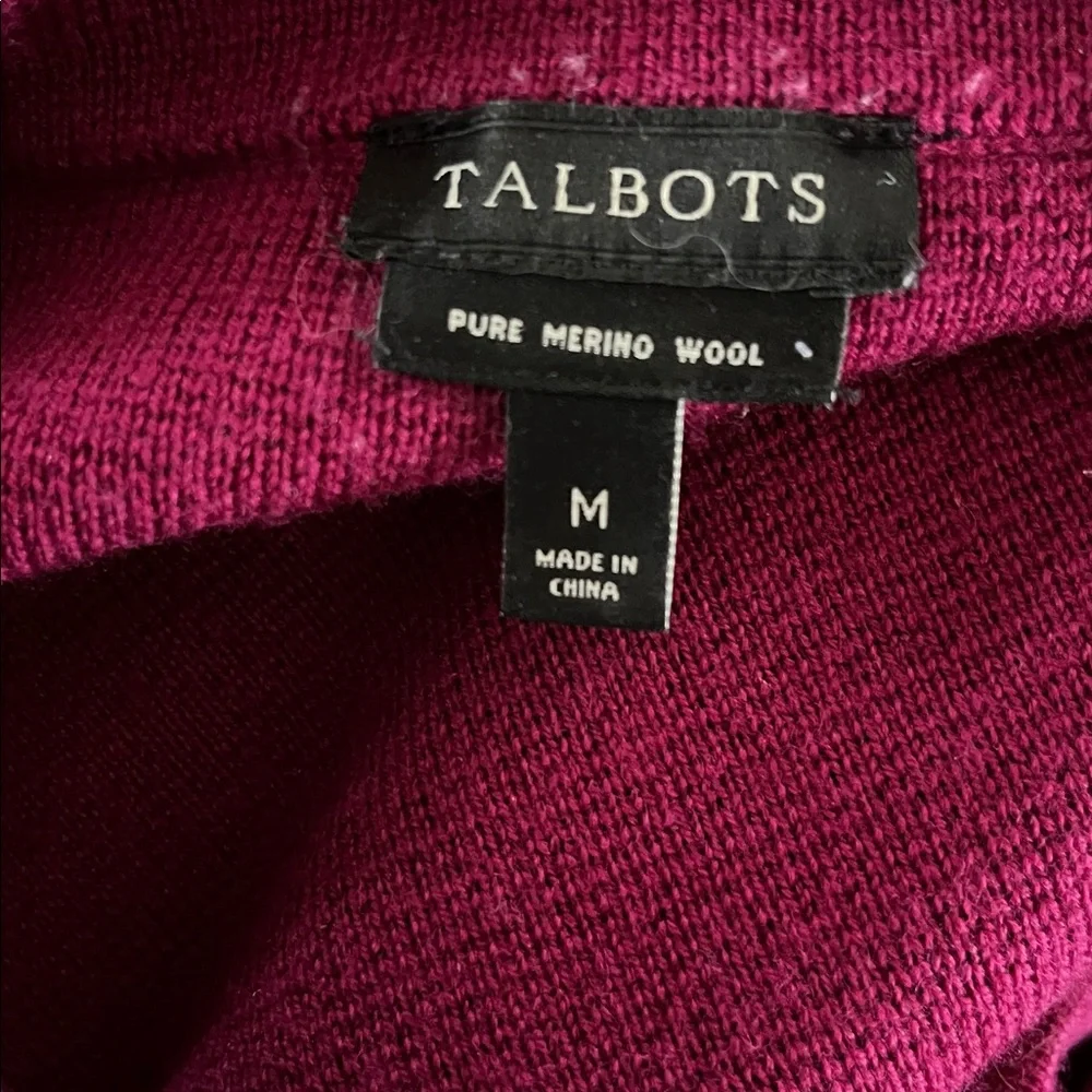 Talbots 100% pure merino wool magenta sweater wool collar jacket good cond M